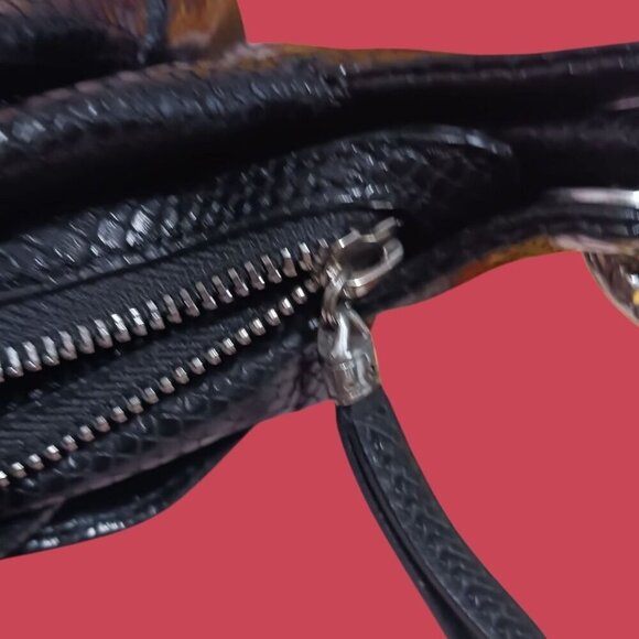 Brighton Black Snake Embossed Leather Shoulder Bag W/ Braided Strap & Satin Lini - Picture 10 of 16